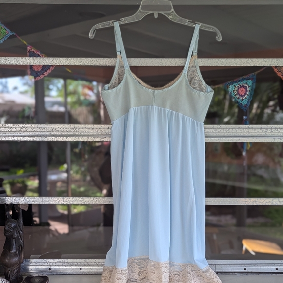 Vintage 70s Warner's 38B Chemise Blue Slip Dress Nightie Lace Coquette Girl - Picture 7 of 12